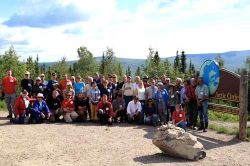 group photo of 36 participants and 6 trip leaders on the Dalton Highway Field Trip
