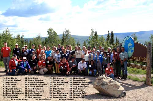 group photo of 36 participants and 6 trip leaders on the Dalton Highway Field Trip, with everyone identified