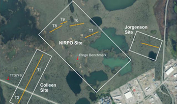 Colleen, NIRPO, and Jorgenson ice-rich permafrost research sites. Credit Martha Raynolds